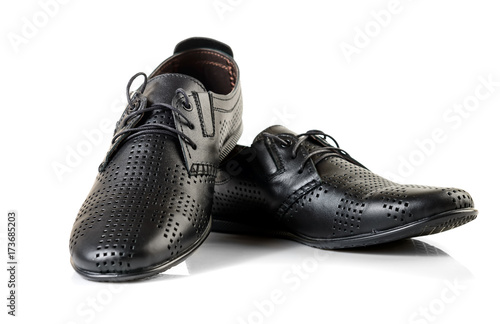 Black leather male shoes