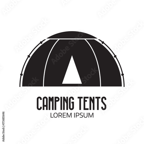 Camping place logo or label template. Outline tepee icon. Hiking and camping tent logotype.