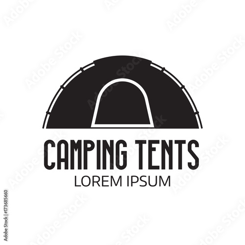 Camping place logo or label template. Outline tepee icon. Hiking and camping tent logotype.