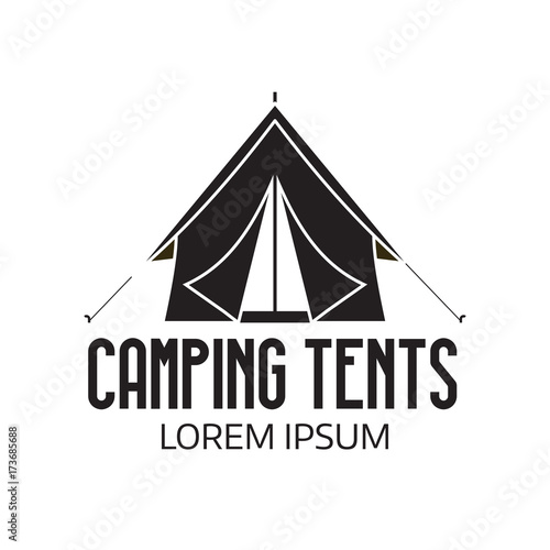 Camping place logo or label template. Outline tepee icon. Hiking and camping tent logotype.