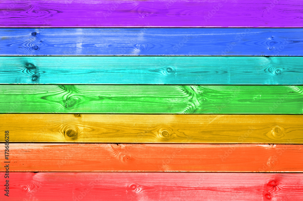 Fototapeta Pastelowa kolorowa tęcza malował drewno zaszaluje tło, homoseksualisty flaga pojęcie