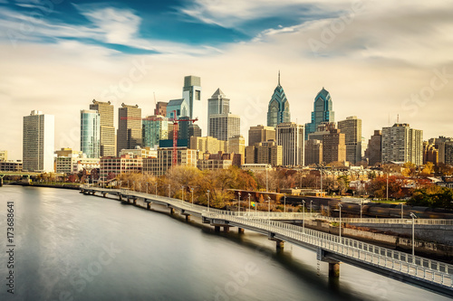 Panoramic picture of Philadelphia skyline and Schuylkill river, PA, USA. photo