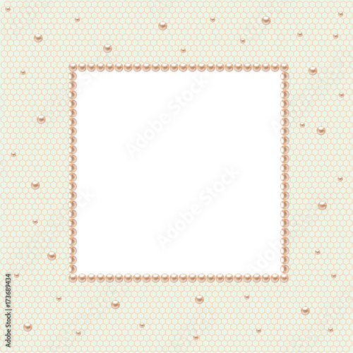 Lace decorated with pearls. Frame. Border. Beads. Beautiful vector illustration. Background. Fashion.
