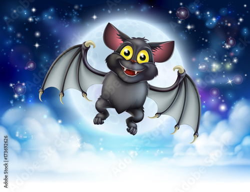 Cartoon Bat and Full Moon H...