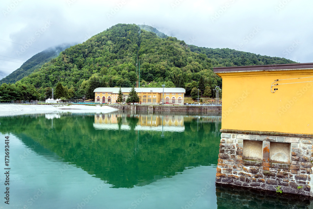 landscape with hydroelectric power plant and lake in Ligonchio, Italy landscape with hydroelectric power plant and lake in Ligonchio, Italy