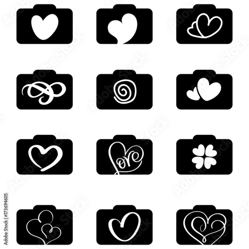 set of photography icons logos for love wedding. Vector illustration EPS10