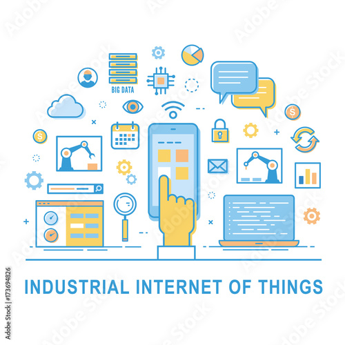 Industrial internet of things. Industry 4.0. Vector concept illustration with thin line icon set.