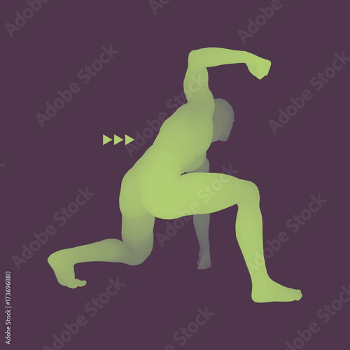 Athlete at Starting Position Ready to Start a Race. Runner Ready for Sports Exercise. Human Body Модель. Sport Symbol. 3d Vector Illustration.