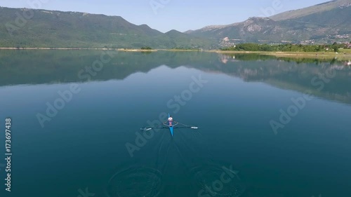 Aerial view of Rowing boat on lake