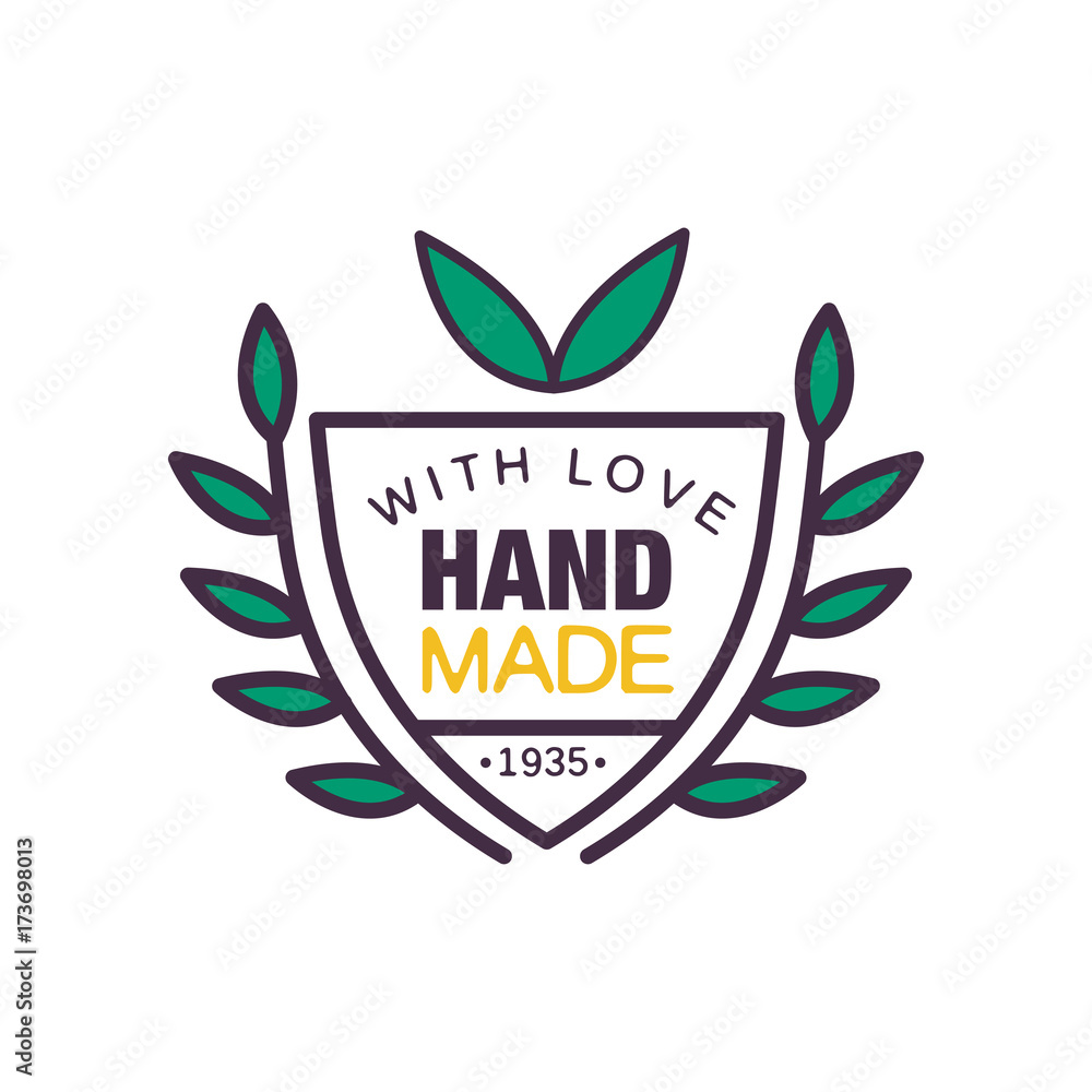 Obraz premium Handmade with love logo template, quality since 1935, retro needlework craft badge, handicraft element