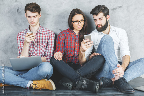 Caucasian group using devices