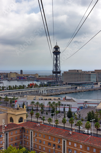 passenger port of barcelona and tower with a rope-way