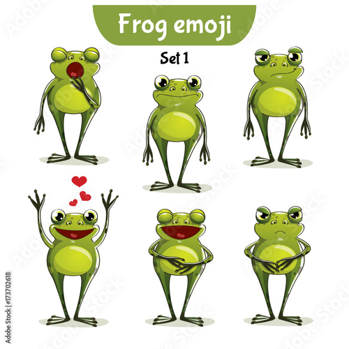 Vector set of cute frog characters. Set 1