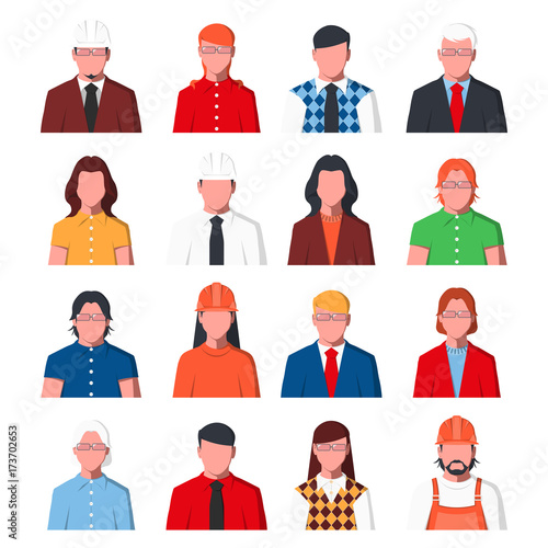 Group of business people in formal clothes. Male and female portraits for user profile picture. Set of avatars icons in flat style. Vector illustration.