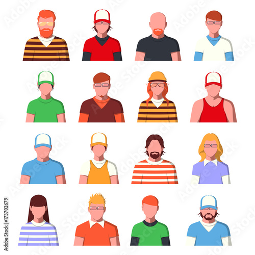 Group of different people in casual clothes. Set of male and female avatars. Profile icons in flat style. Vector illustration.