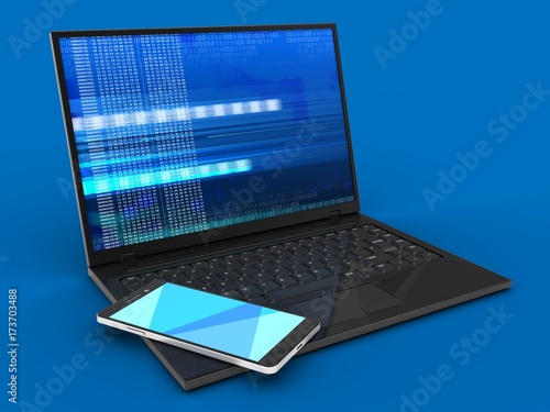 3d laptop computer and smartphone