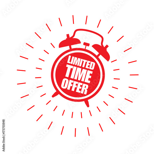 Limited time offer sticker with alarm clock