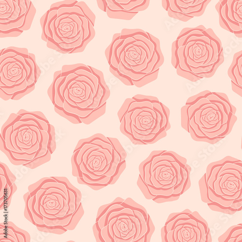 Vector pink roses seamless pattern on the light background. Delicate floral ornament.
