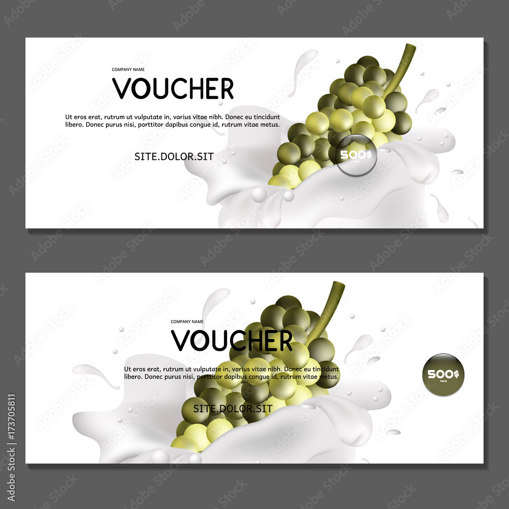 Gift voucher. Vector. Grapes in cream. Stock Vector Adobe Stock