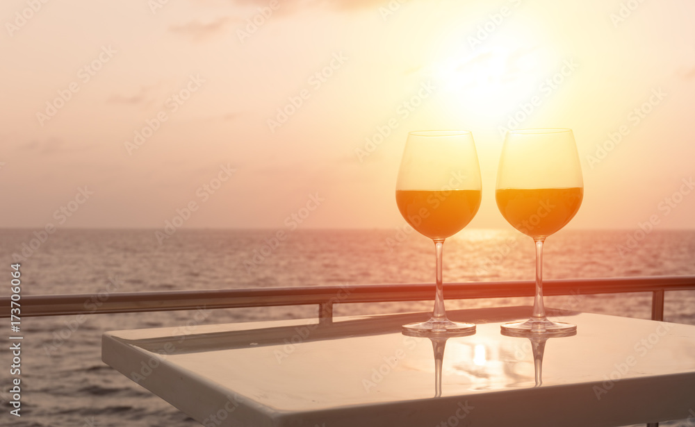 Romantic luxury evening on cruise yacht with winery setting