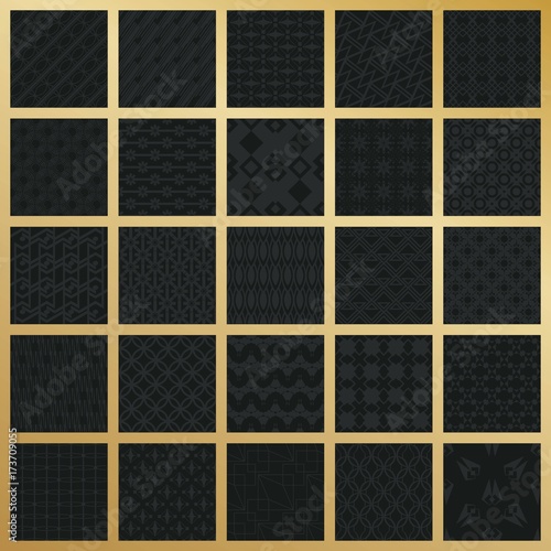 Abstract concept vector monochrome geometric pattern. Dark blue, gold minimal background. Creative illustration template. Seamless stylish texture. For wallpaper, surface, web design, textile, decor.