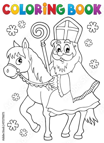 Coloring book Sinterklaas on horse