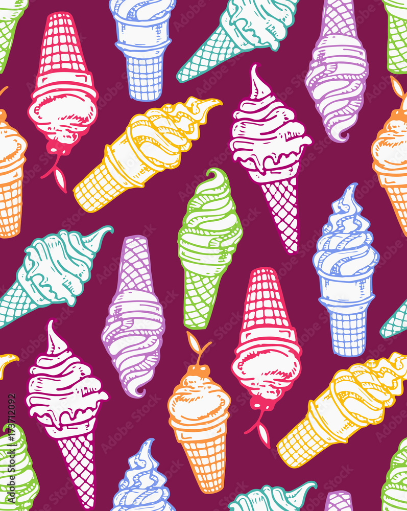 Hand drawn doodle ice cream illustration. Ice cream cone.