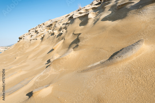 Dry desert land with sand dunes.