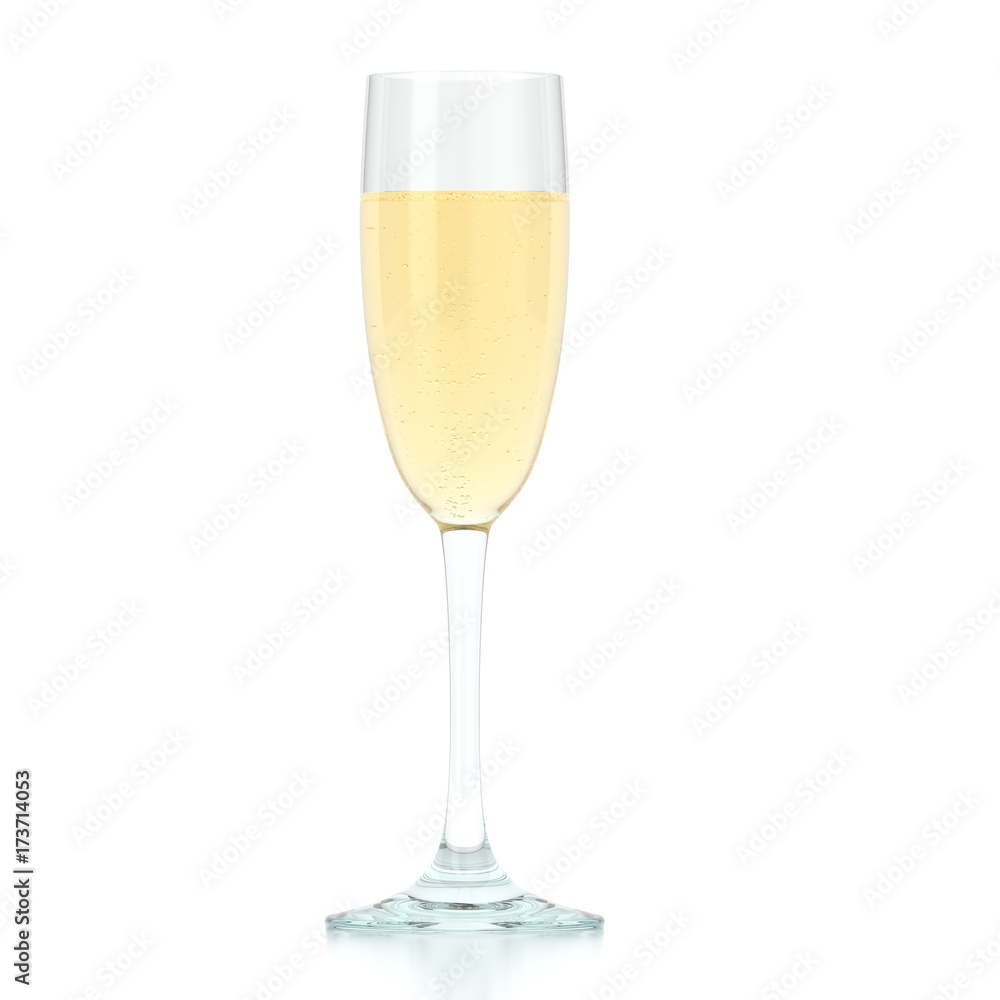 3D rendering one glass with white champagne wine 3D rendering one glass with white champagne wine