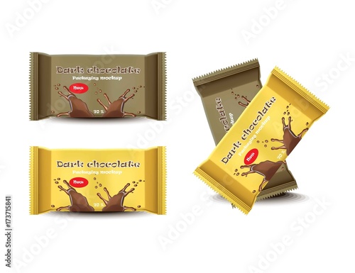 Chocolate bar set. Product package Vector realistic label design logo