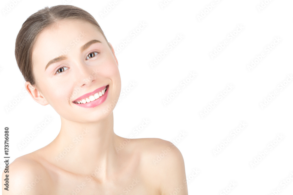Woman with a natural beauty makeup look - isolated over a white background Woman with a natural beauty makeup look - isolated over a white background