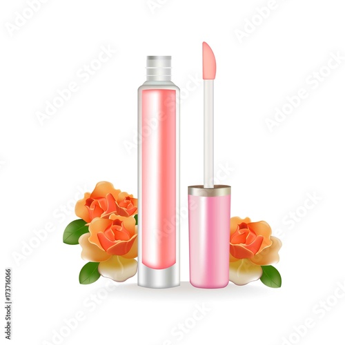 Lip gloss Vector realistic. 3d package. Beauty cosmetics Container product. V...