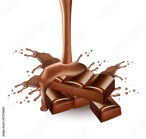 Chocolate splash Vector realistic. Delicious melted chocolate treat