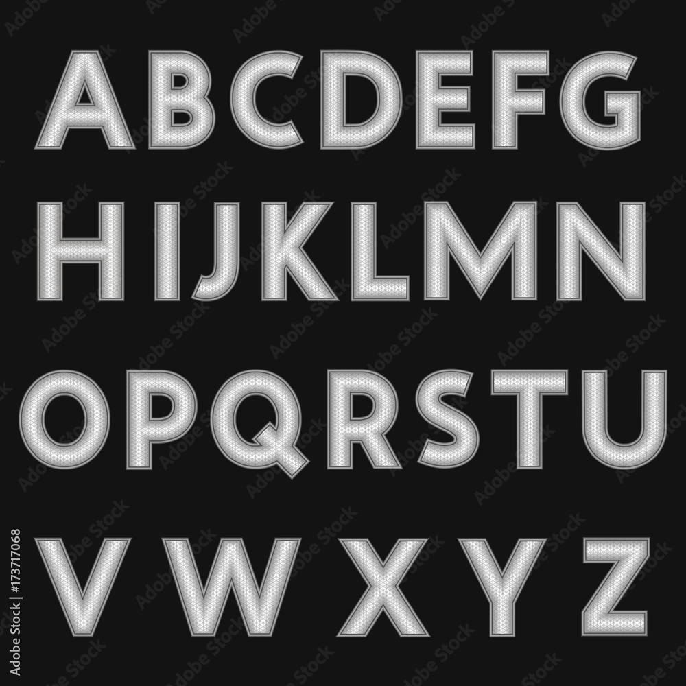 A complete set of metal letters with a relief surface. The edges of the ...