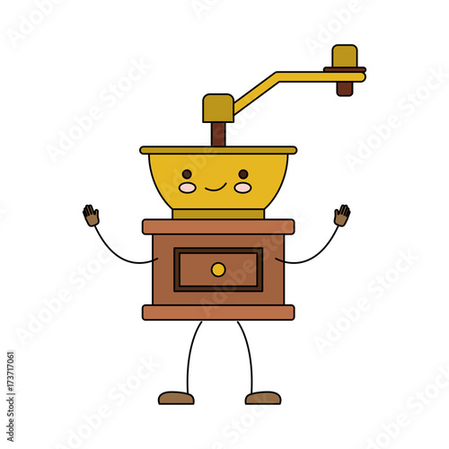 coffee grinding with crank in front view cartoon colorful silhouette