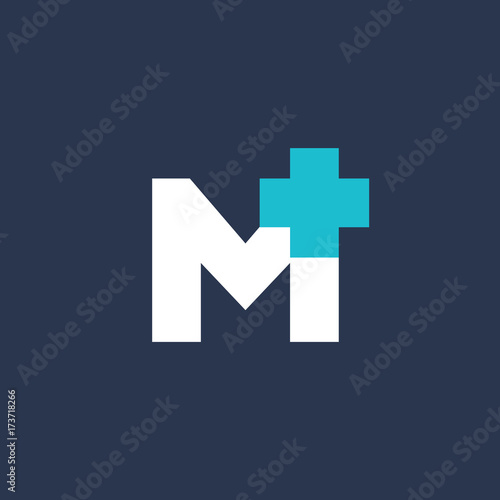 Letter M cross plus medical logo icon design template elements