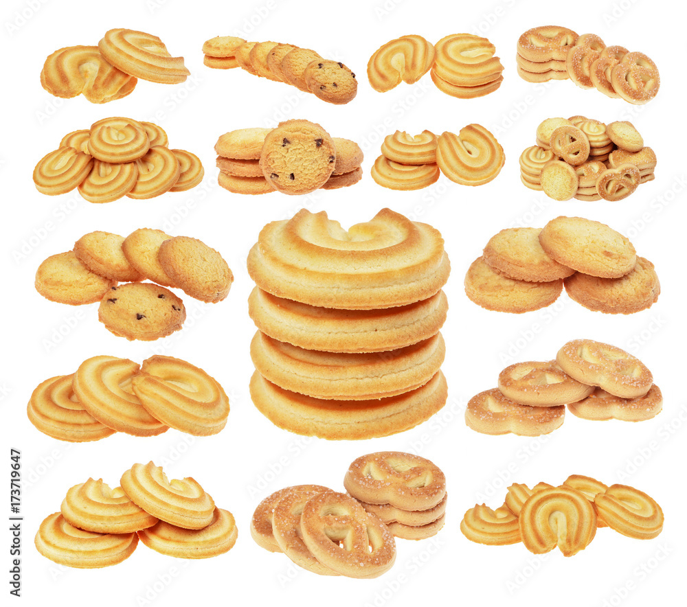 butter cookies,homemade biscuits, isolated on a white background. butter cookies,homemade biscuits, isolated on a white background.