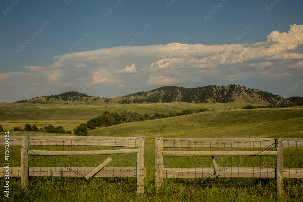 Custer State Park Prairie, Sky, Clouds, and Fence