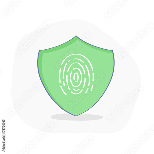 Fingerprint Scanner on the green Shield. Protection, Secure, Authorization illustration concept. Isolated vector, UX UI element for web and mobile design.