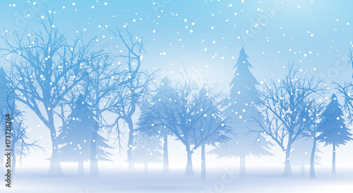 Christmas background with a snowy winter landscape