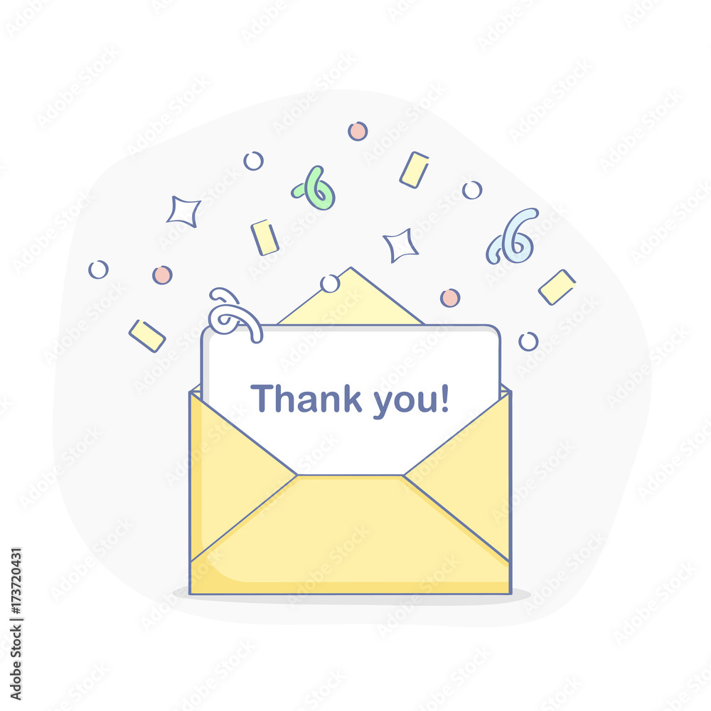 Vecteur Stock Thank you page element, open letter, envelope with