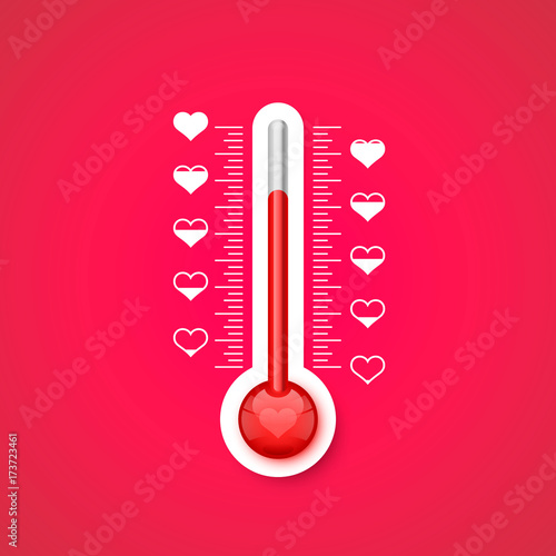 The thermometer of the love scale with the symbols of the heart . Vector illustration