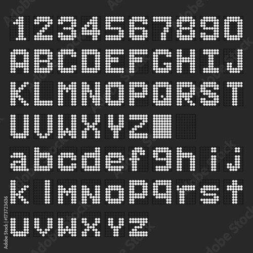White LED digital english uppercase, lowercase font, number display on black background