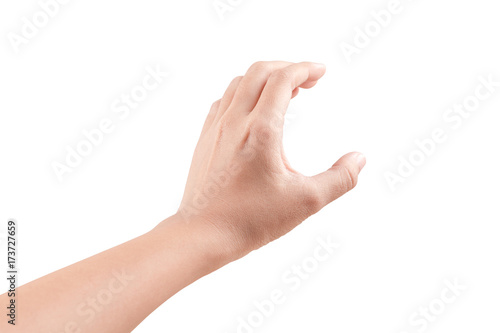Woman beautiful hand holding some like a blank card isolated on a white background © Suradech