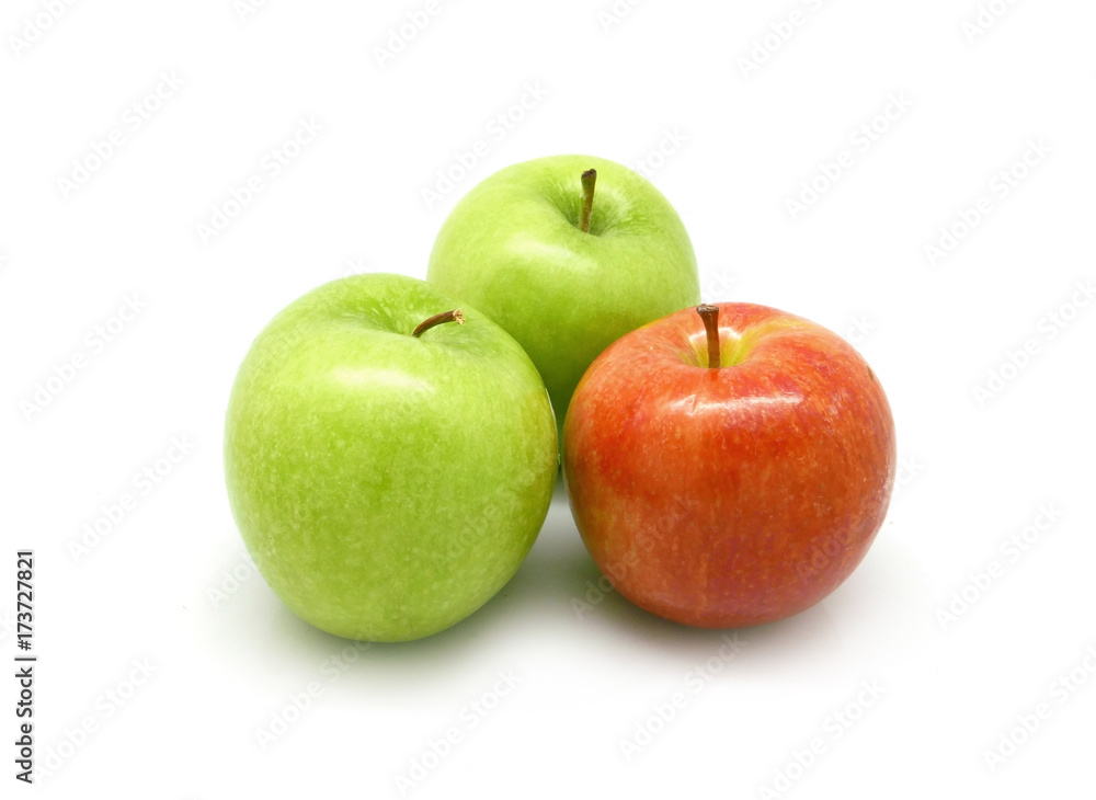 Isolated three green and red fruit apples Isolated three green and red fruit apples
