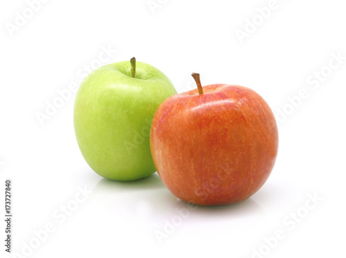 Isolated two green and red fruit apples