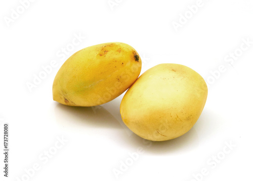 Isolated two yellow fruit mangos