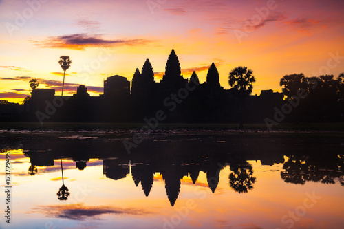 Silhouette Angkor Wat Sunrise  Siem Reap Cambodia