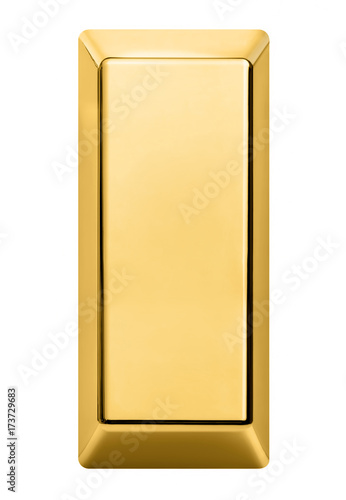 Gold bar isolated on white background. Gold bullion top view.