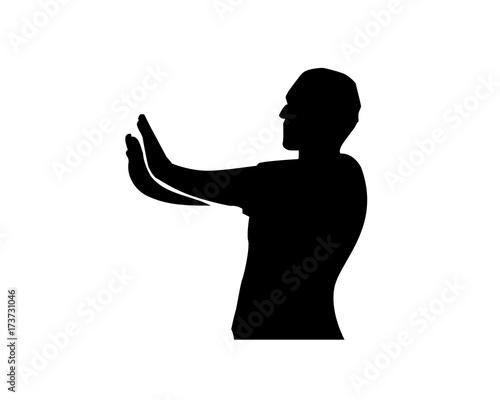 man stopping someone in his hands silhouette, man stopping silhouette, silhouette design, isolated on white background. 